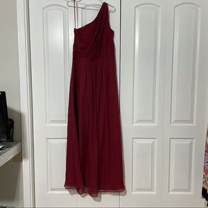 Dove and Dahlia Weddington one shoulder wine red